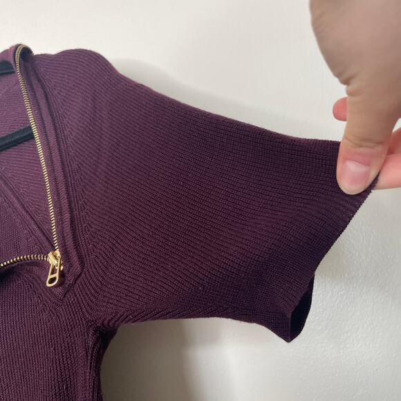 Calvin Klein Purple Short Sleeve Zip Cowl Asymmetrical Neck Sweater Dress Sz L - Picture 8 of 10